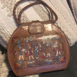 1950s Vintage Egyptian Tooled Leather Bag